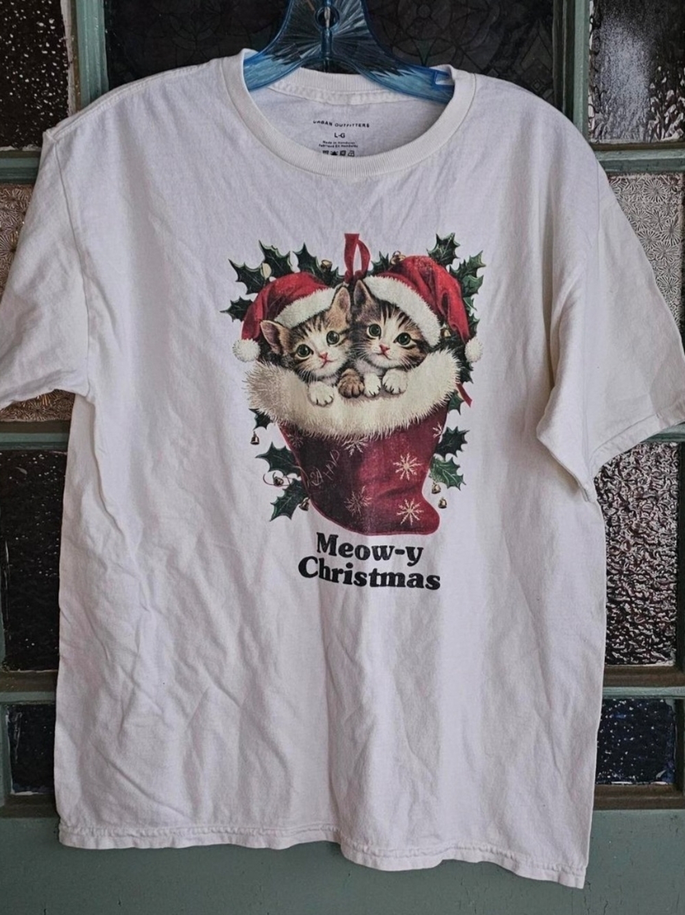 Urban Outfitters White Holiday Kitten Graphic Tee